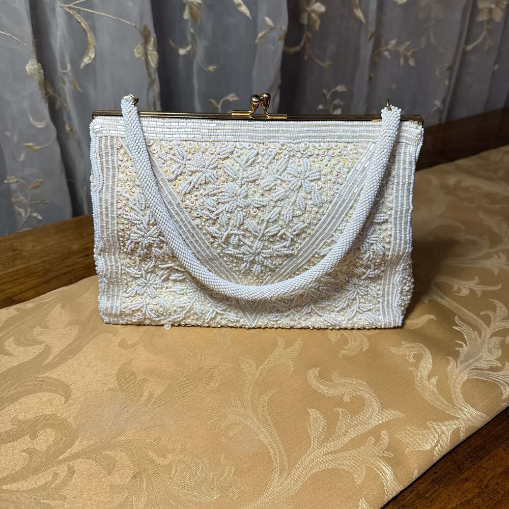 Vintage Corde Bead Small Ivory Handbag
